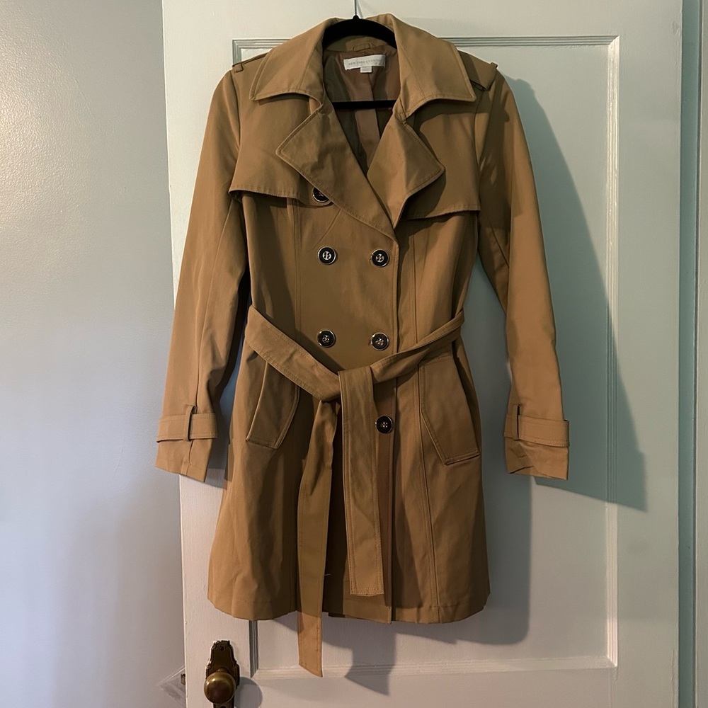 New York & Company Tan Double-Breasted Trench Coat